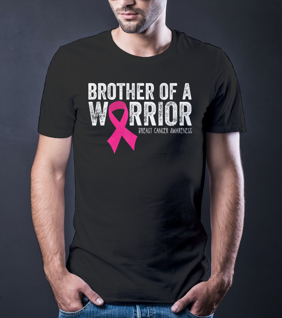 Brother Of A Warrior Pink Ribbon Breast Cancer Awareness T-Shirt