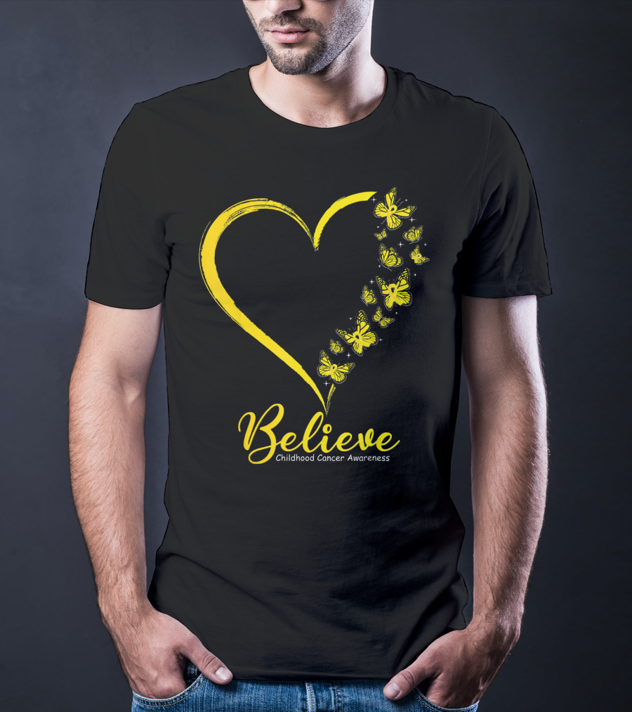 Believe Butterfly Heart Childhood Cancer Awareness T-Shirt