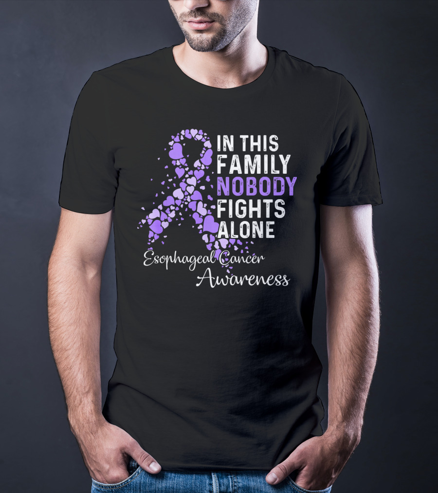 In This Family Nobody Fights Alone Esophageal Cancer Awareness T-Shirt