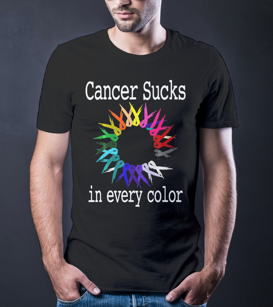 Cancer Sucks Awareness Ribbons In Every Color T-Shirt