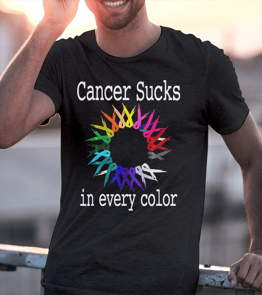 Cancer Sucks Awareness Ribbons In Every Color T-Shirt