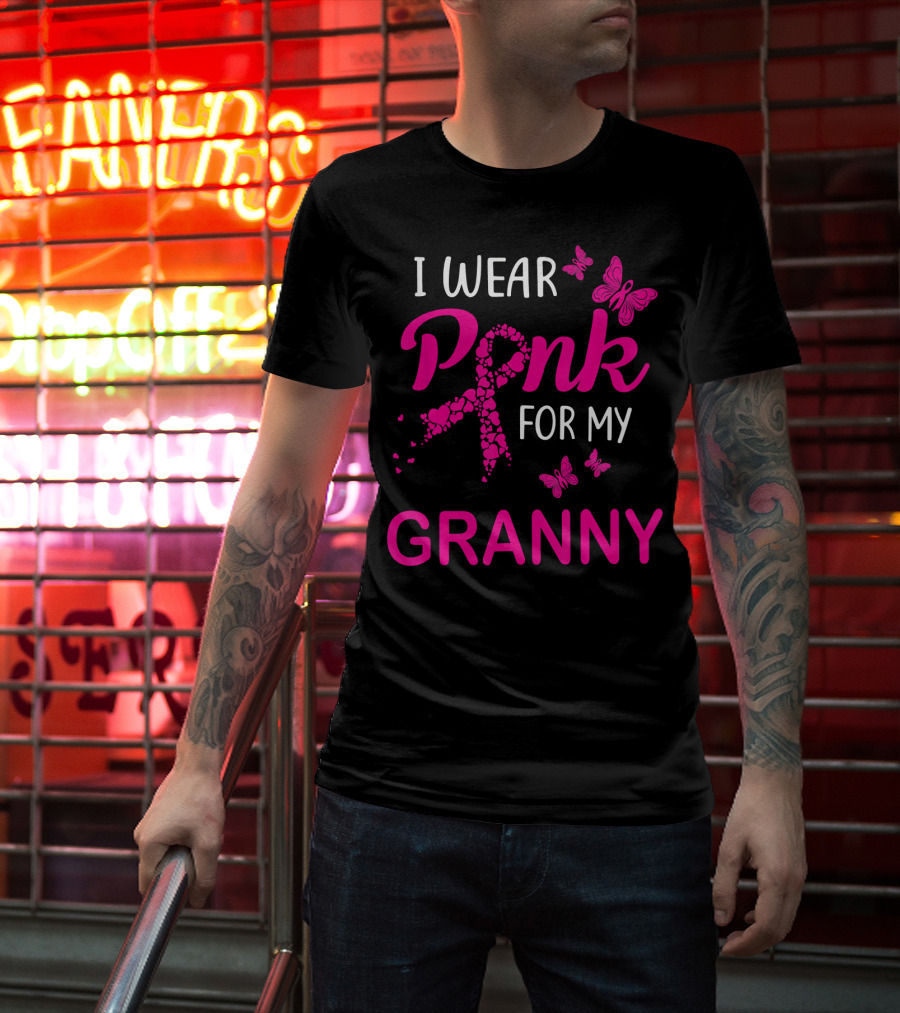 I Wear Pink For My Granny Breast Cancer Awareness Butterflies T-Shirt