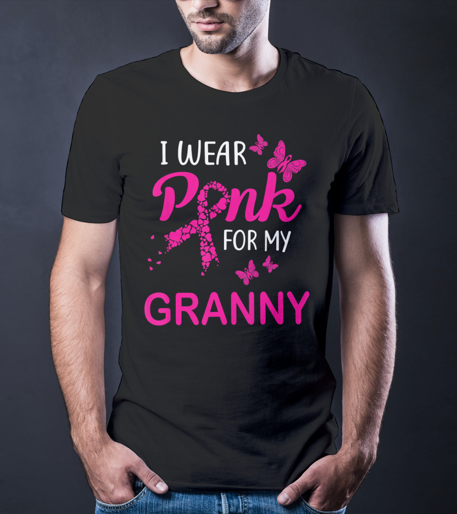 I Wear Pink For My Granny Breast Cancer Awareness Butterflies T-Shirt