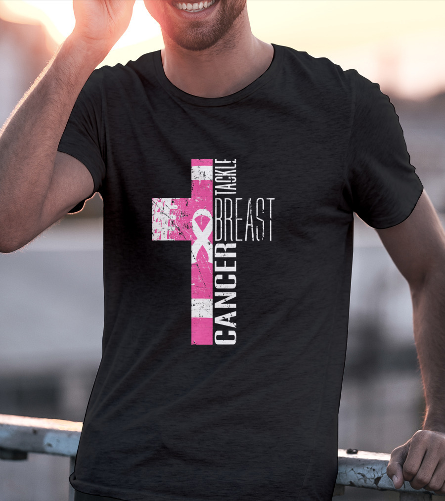 Tackle Breast Cancer Pink Ribbon Cross T-Shirt