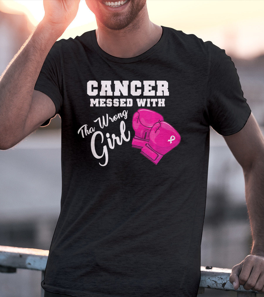 Cancer Messed With The Wrong Girl Boxing Gloves Breast Cancer Awareness T-Shirt