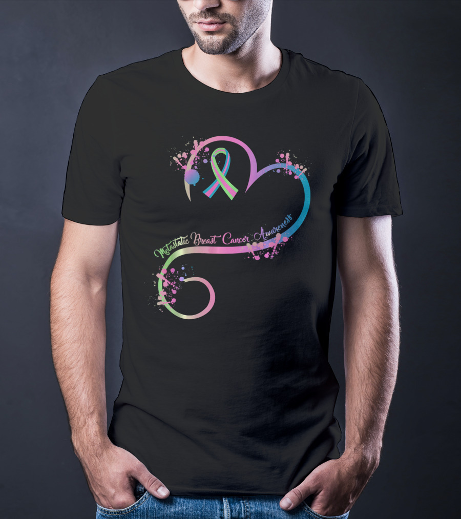 Heart Ribbon Metastatic Breast Cancer Awareness T-Shirt