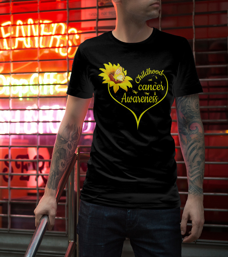 Childhood Cancer Awareness Flower Butterfly Gold T-Shirt