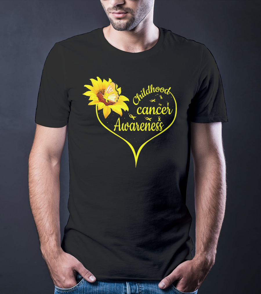 Childhood Cancer Awareness Flower Butterfly Gold T-Shirt
