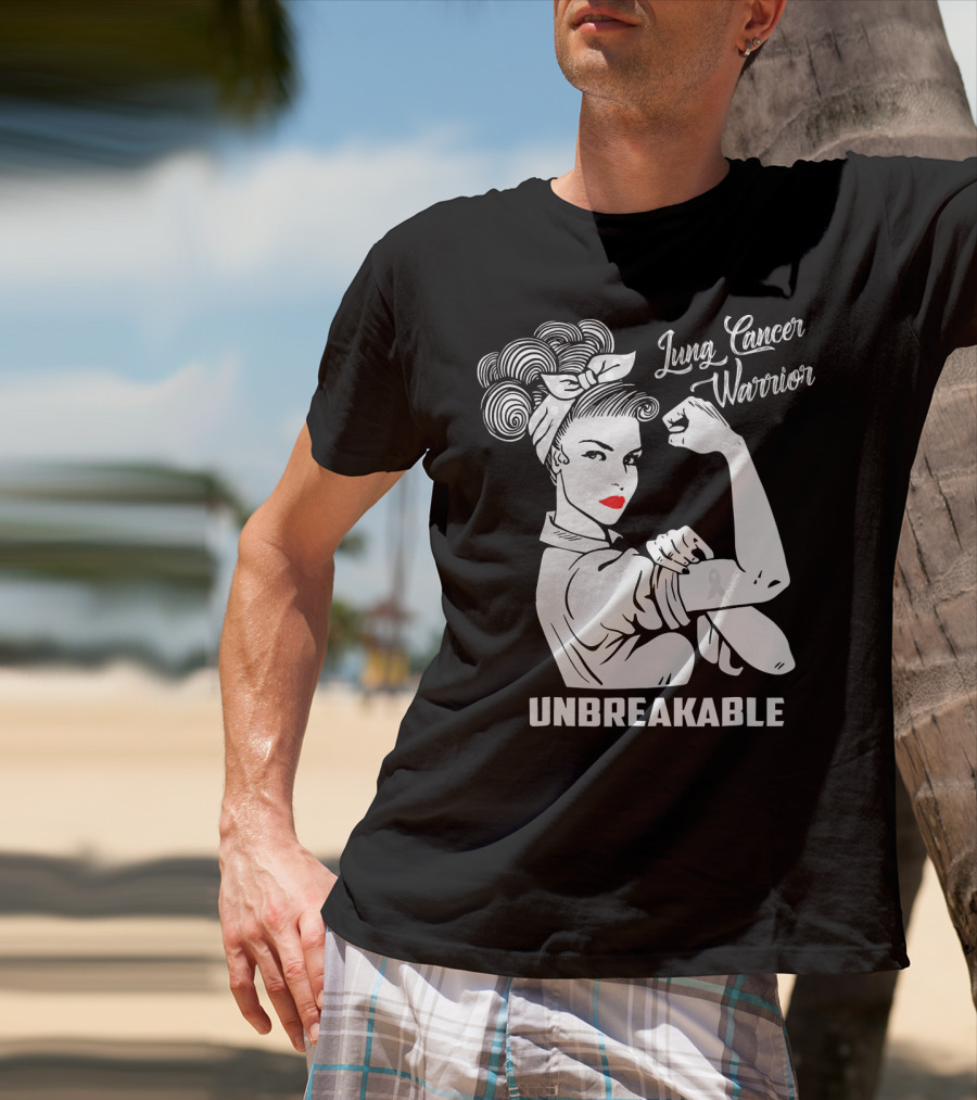 Lung Cancer Warrior Unbreakable Rosie The Riveter T-Shirt