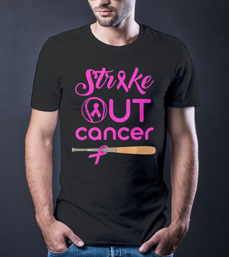 Strike Out Cancer Pink Ribbon Baseball Bat T-Shirt