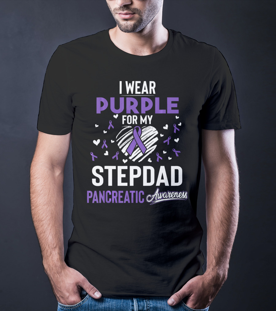 I Wear Purple For My Stepdad Pancreatic Awareness T-Shirt