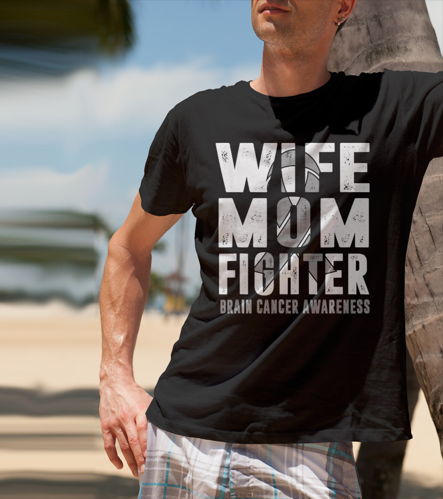 Wife Mom Fighter Brain Cancer Awareness Support Tattoo T-Shirt