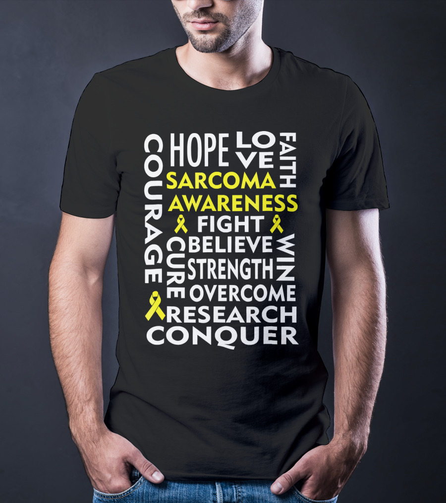 Sarcoma Awareness Yellow Ribbon Hope Courage Fight Conquer T-Shirt