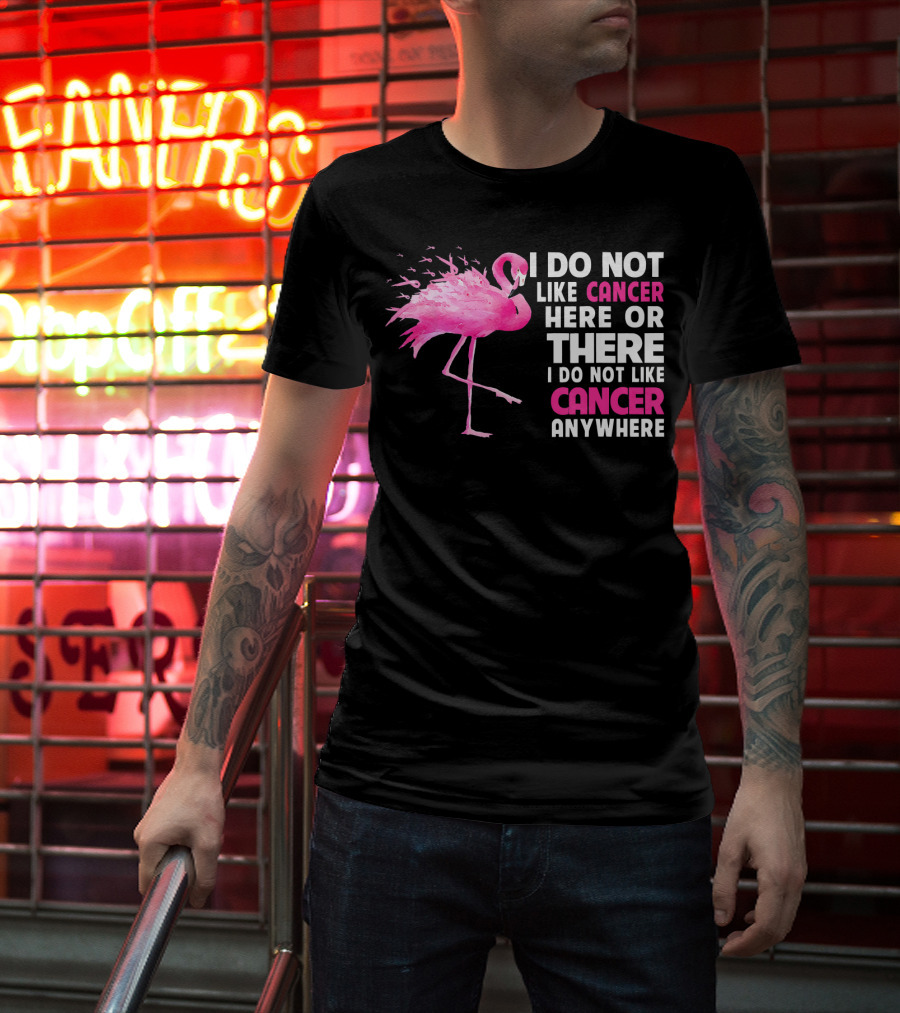I Do Not Like Cancer Anywhere Pink Flamingo Breast Cancer Awareness T-Shirt