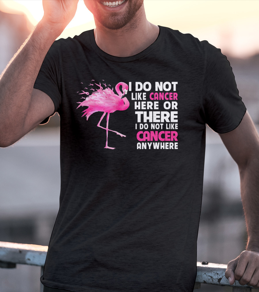 I Do Not Like Cancer Anywhere Pink Flamingo Breast Cancer Awareness T-Shirt