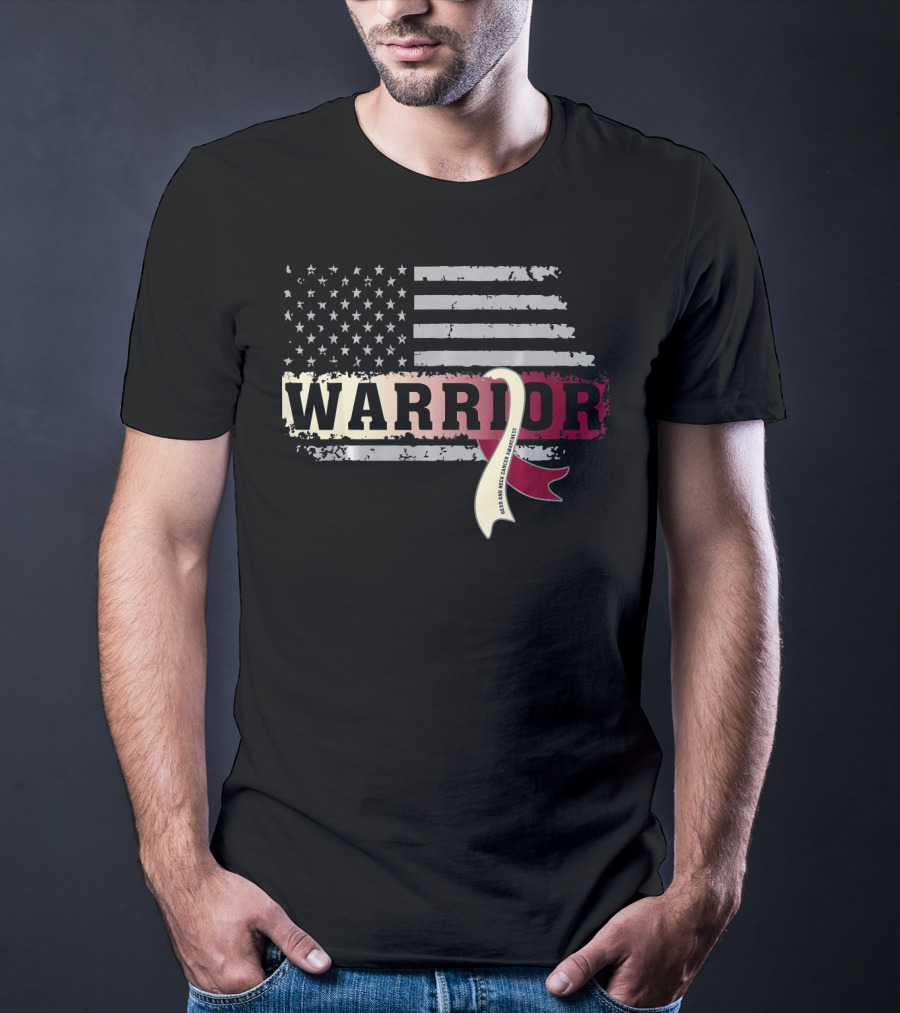 Warrior Head And Neck Cancer Ribbon American Flag T-Shirt