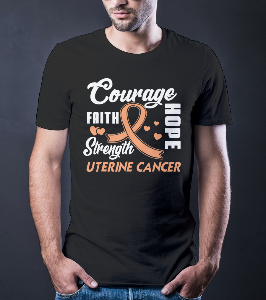 Courage Faith Strength Hope Uterine Cancer Fight Wear Peach T-Shirt