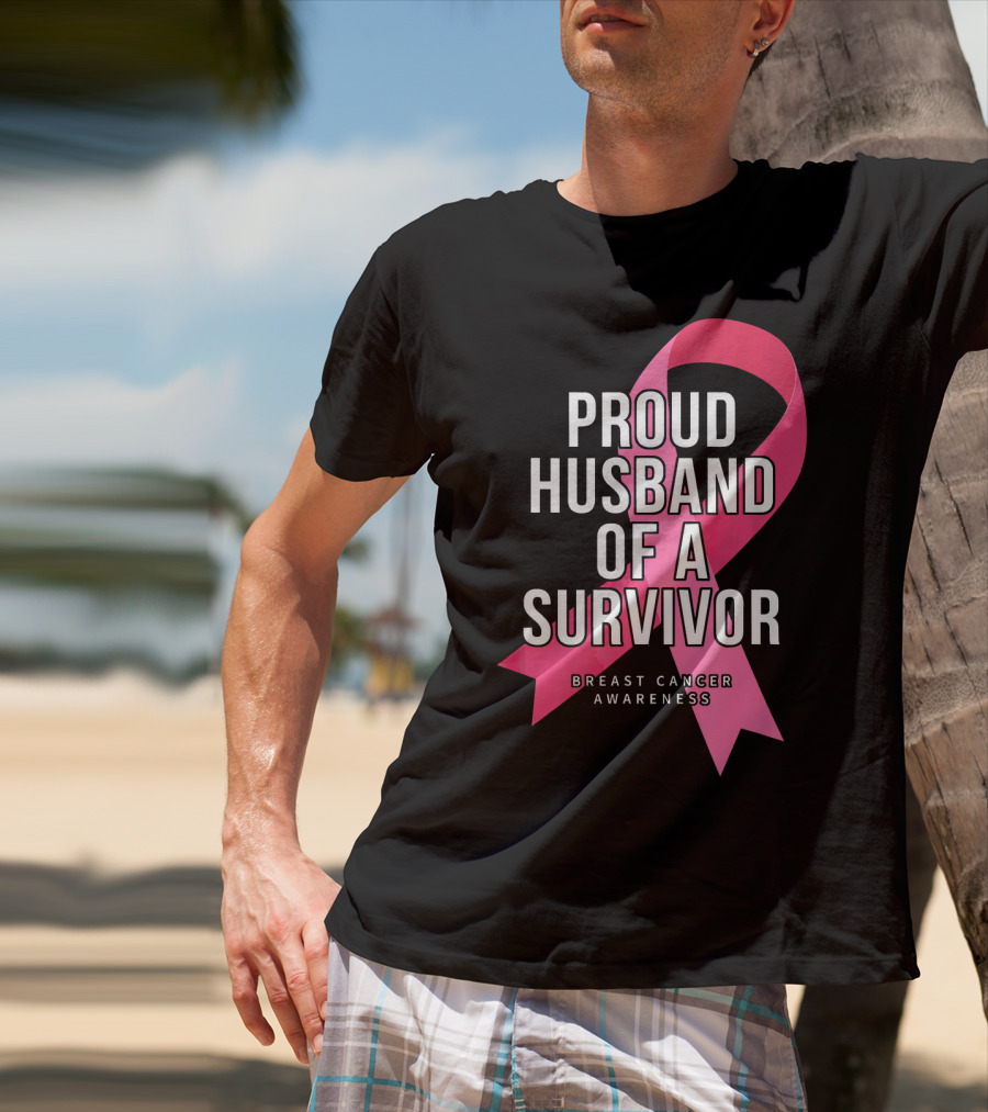 Proud Husband Of A Survivor Breast Cancer Awareness Pink T-Shirt