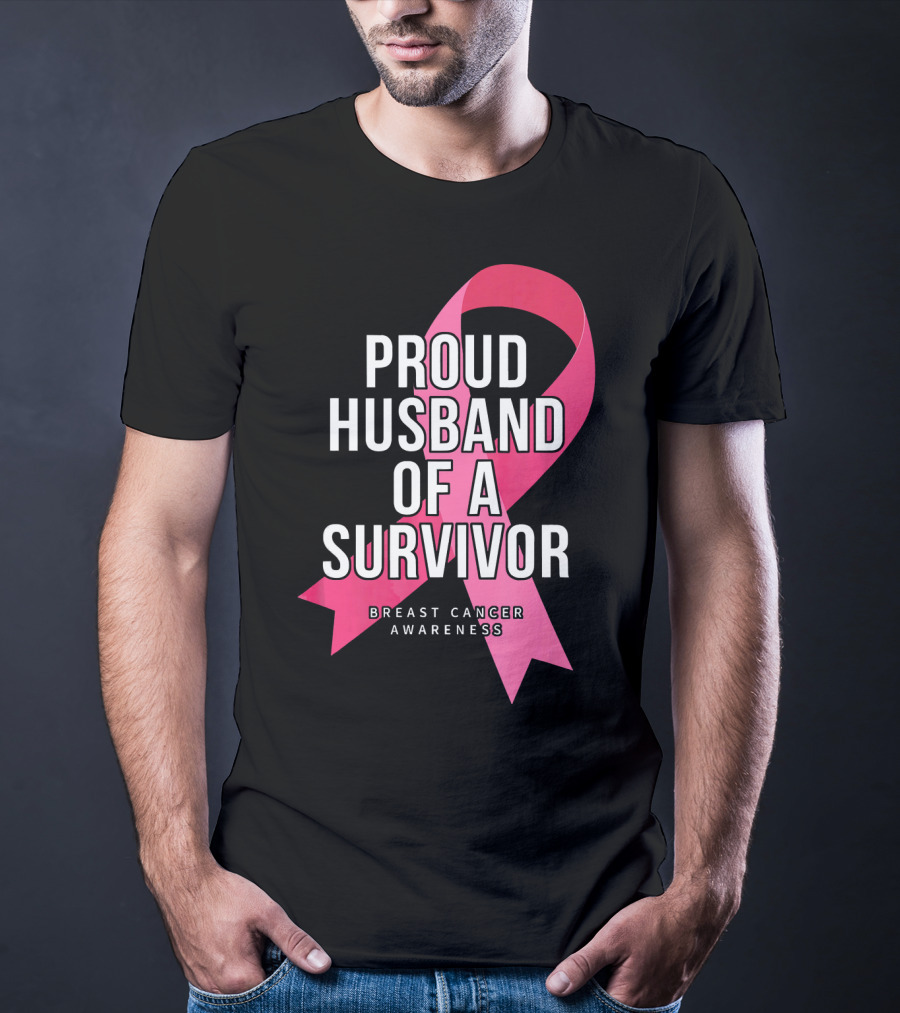 Proud Husband Of A Survivor Breast Cancer Awareness Pink T-Shirt