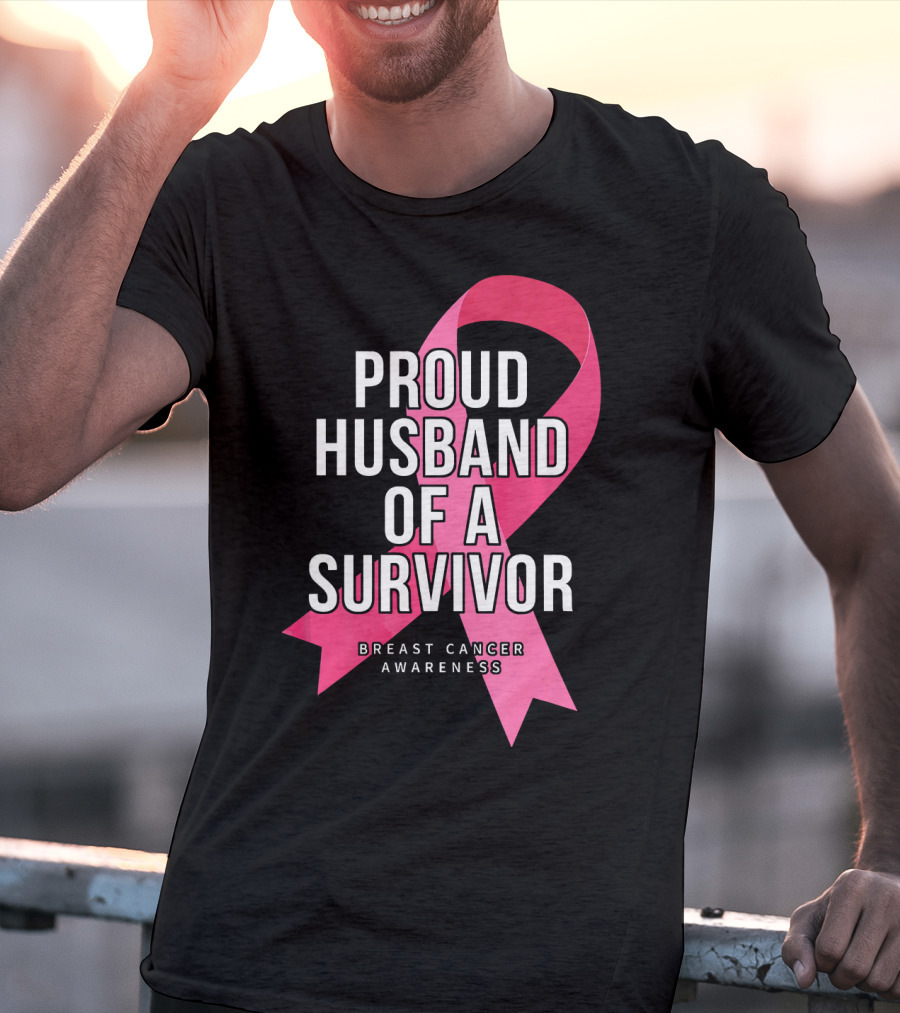 Proud Husband Of A Survivor Breast Cancer Awareness Pink T-Shirt