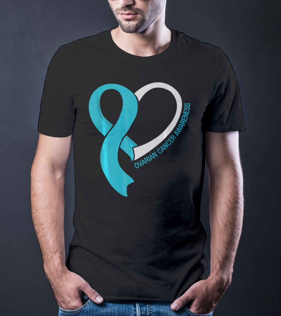 Ovarian Cancer Teal Heart Ribbon Awareness T-Shirt
