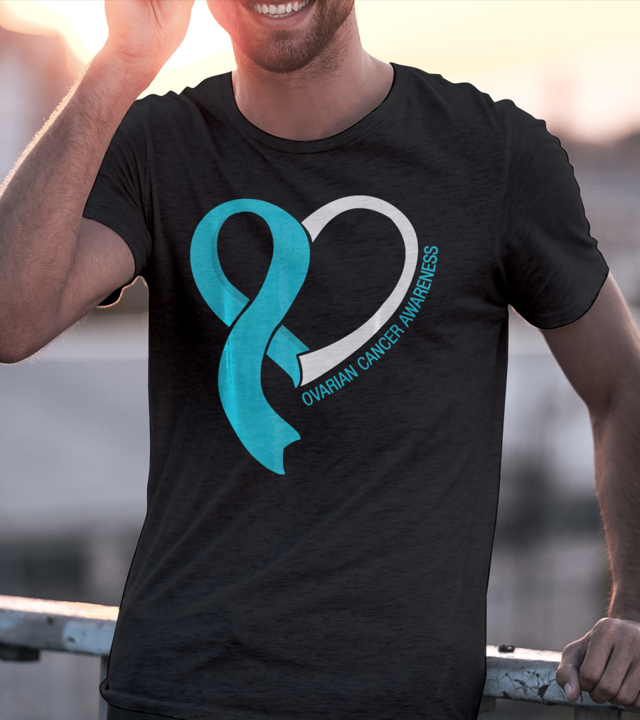 Ovarian Cancer Teal Heart Ribbon Awareness T-Shirt