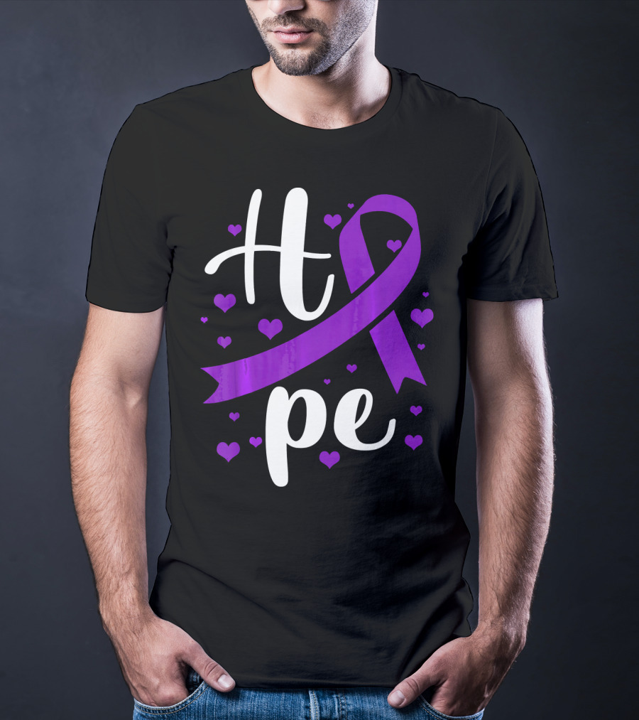 Hope Pancreatic Cancer Awareness Women Purple Ribbon Hearts T-Shirt