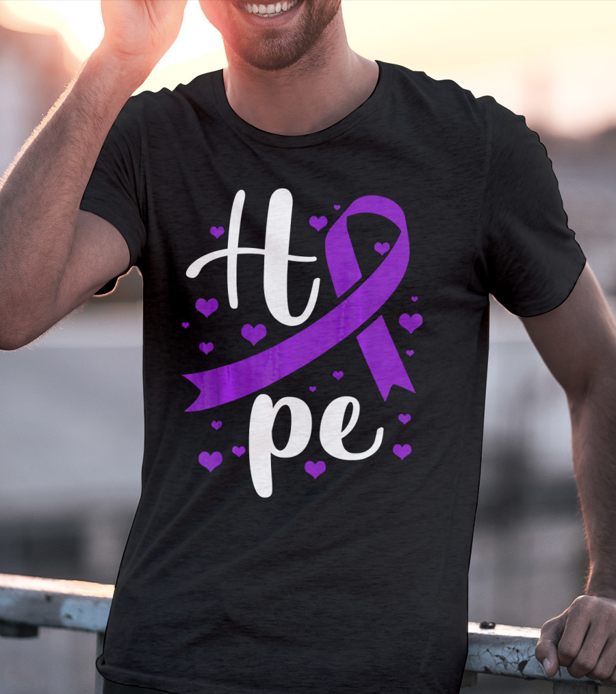 Hope Pancreatic Cancer Awareness Women Purple Ribbon Hearts T-Shirt