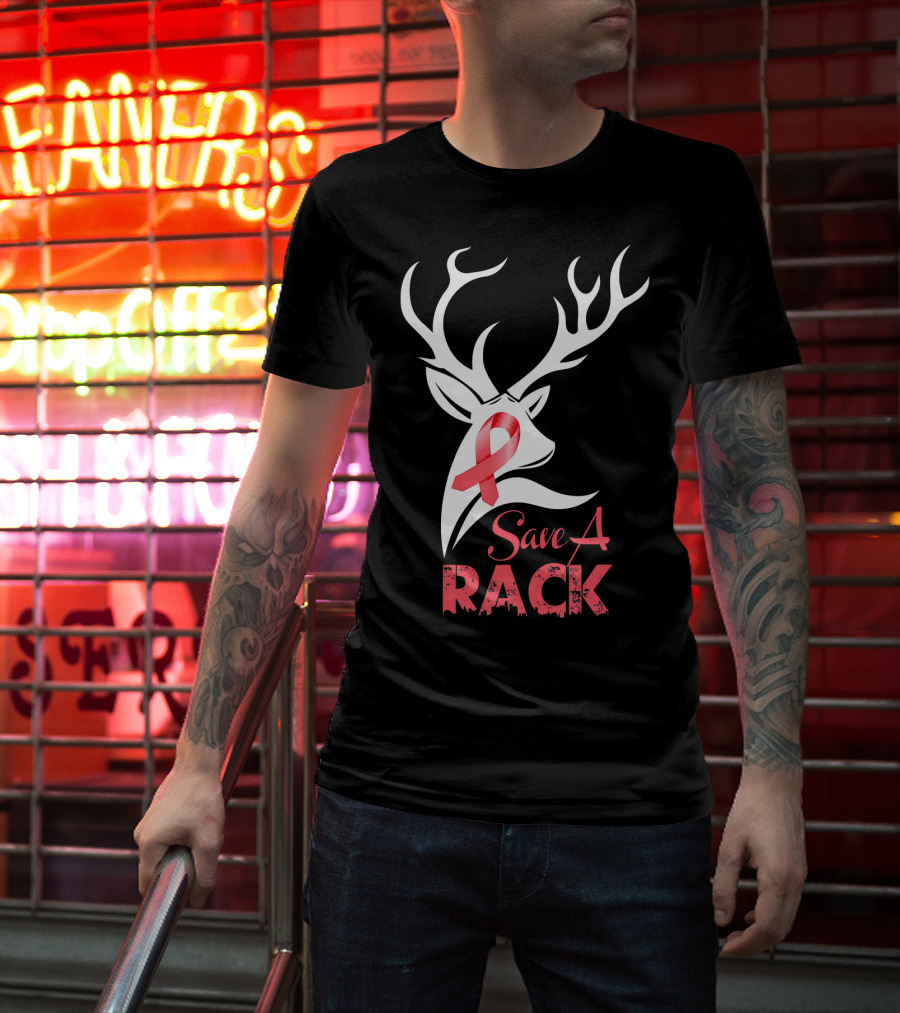 Save A Rack Breast Cancer Awareness Pink Ribbon Deer Antlers T-Shirt