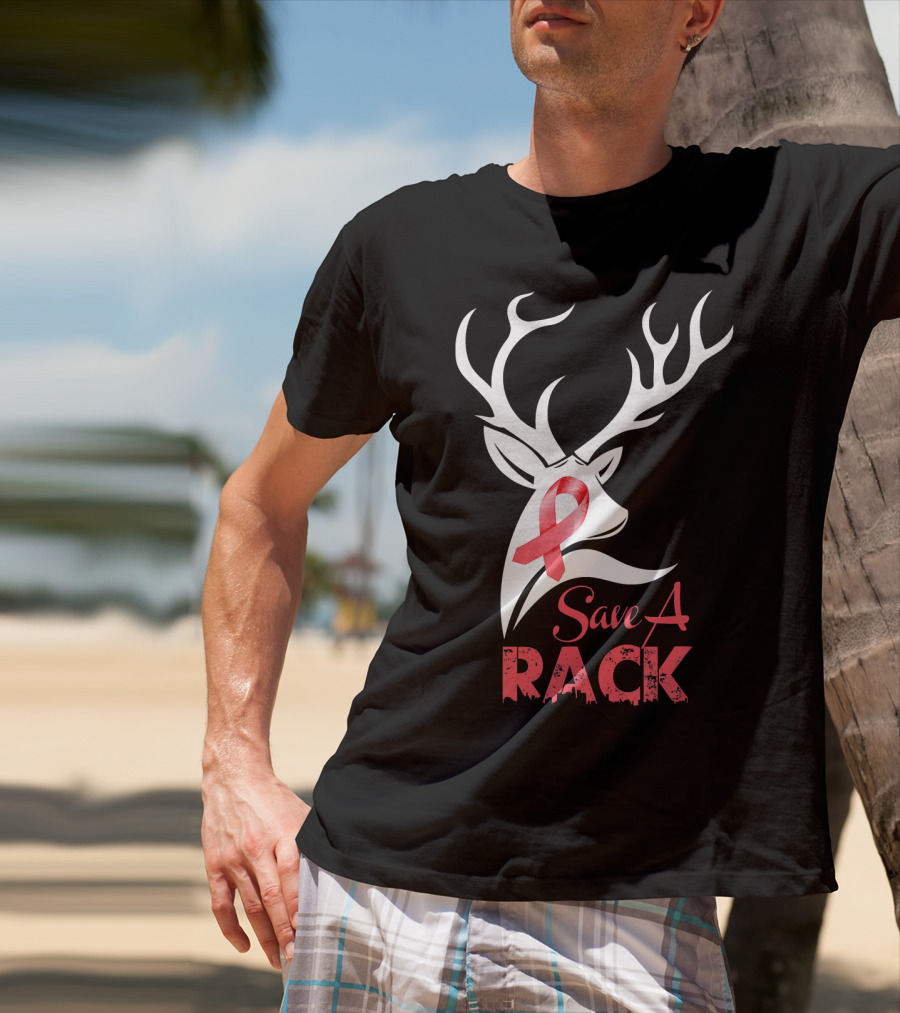 Save A Rack Breast Cancer Awareness Pink Ribbon Deer Antlers T-Shirt