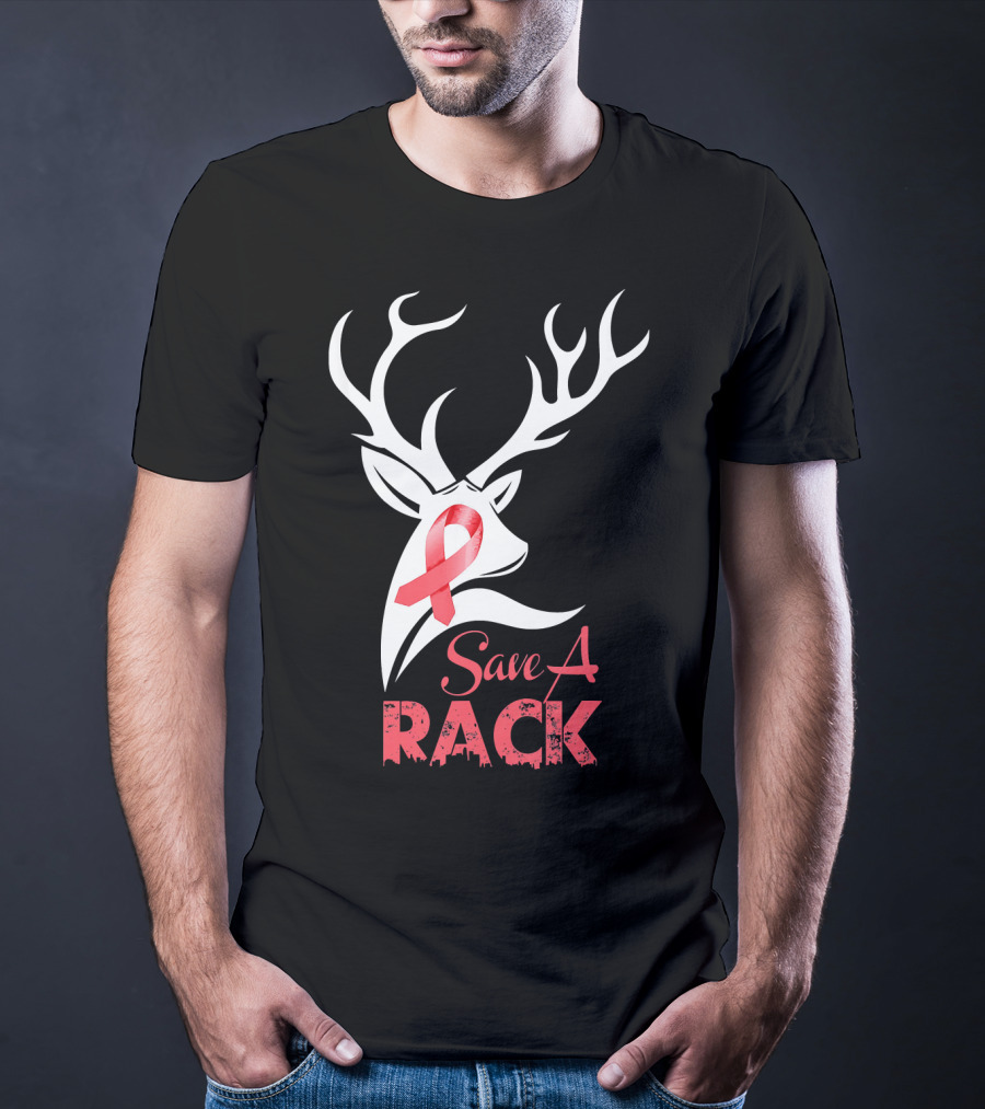 Save A Rack Breast Cancer Awareness Pink Ribbon Deer Antlers T-Shirt