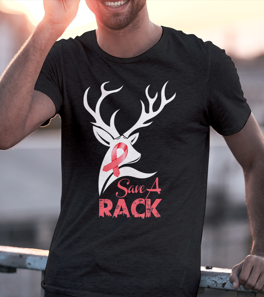 Save A Rack Breast Cancer Awareness Pink Ribbon Deer Antlers T-Shirt