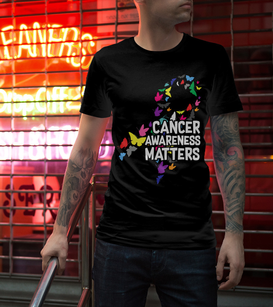 Cancer Awareness Matters Butterfly Ribbon T-Shirt