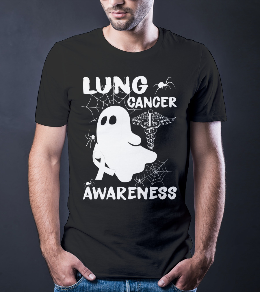 Lung Cancer Awareness Boo Ghost With Spider Webs And Spider T-Shirt