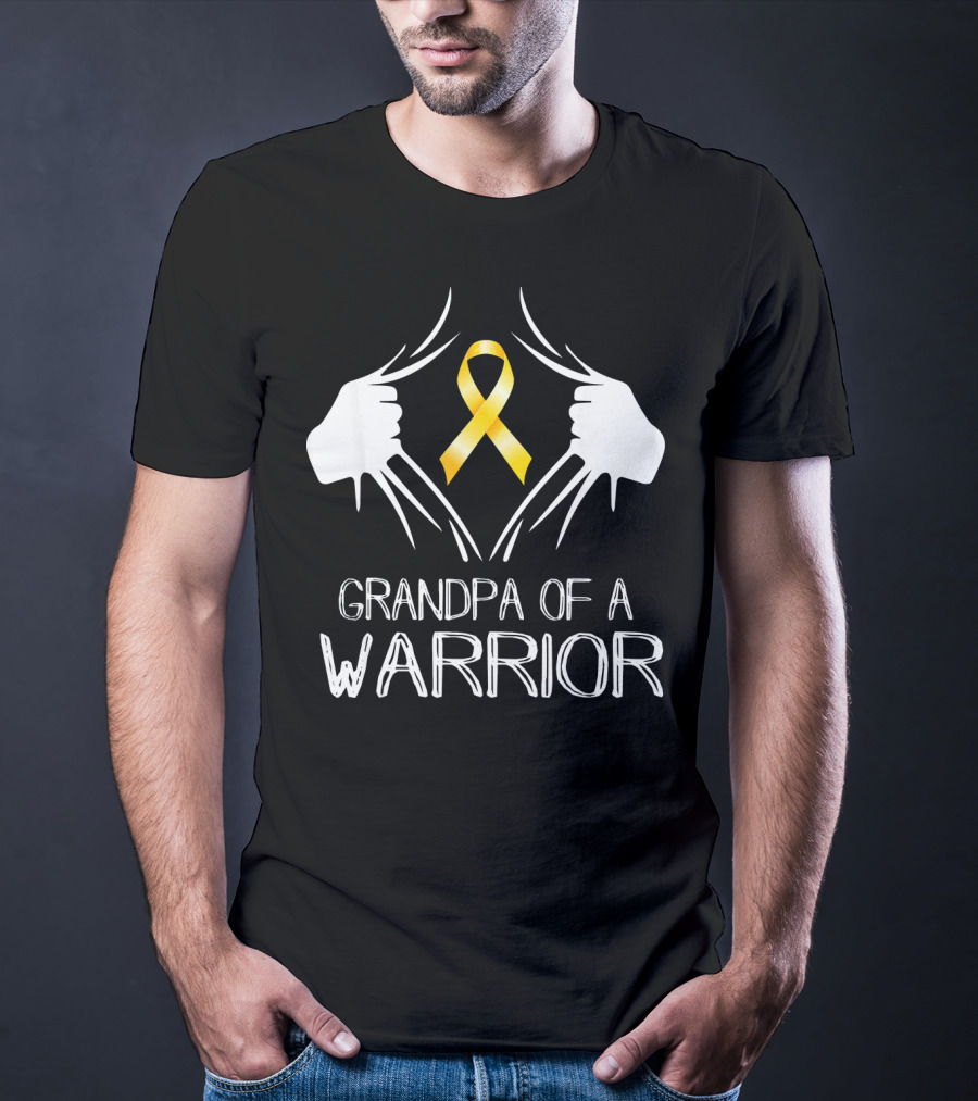 Grandpa Of A Warrior Childhood Cancer Gold T-Shirt
