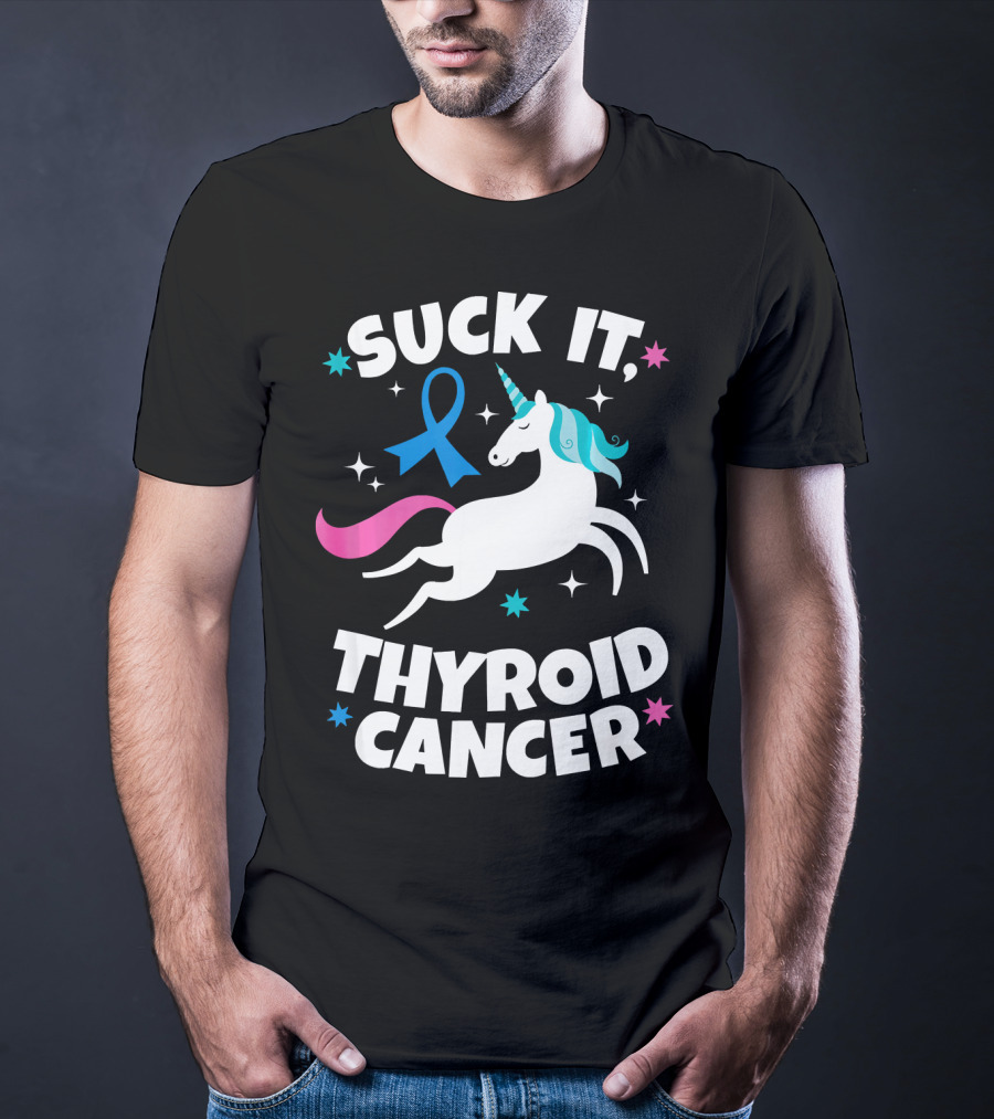 Suck It Thyroid Cancer Unicorn Blue T-Shirt