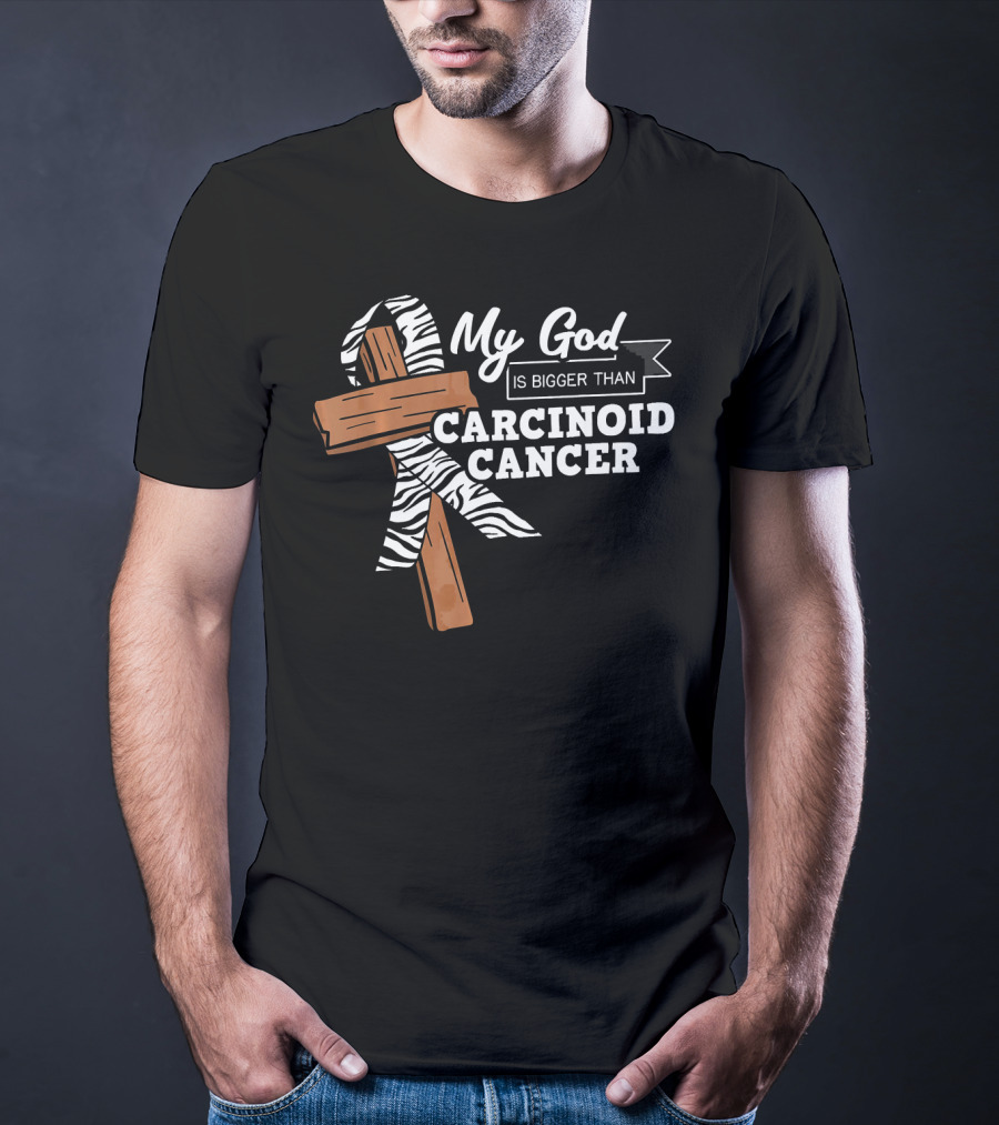 My God Is Bigger Than Carcinoid Cancer Ribbon Cross T-Shirt