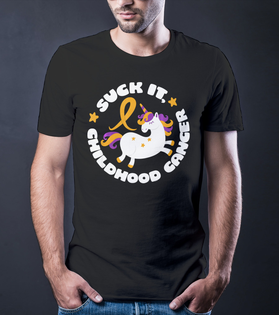 Suck It Childhood Cancer Unicorn Ribbon Fighter T-Shirt