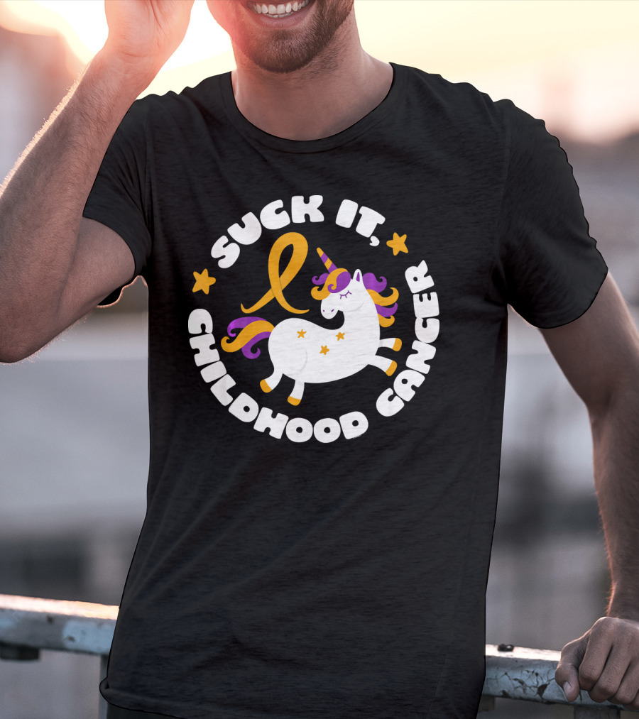 Suck It Childhood Cancer Unicorn Ribbon Fighter T-Shirt