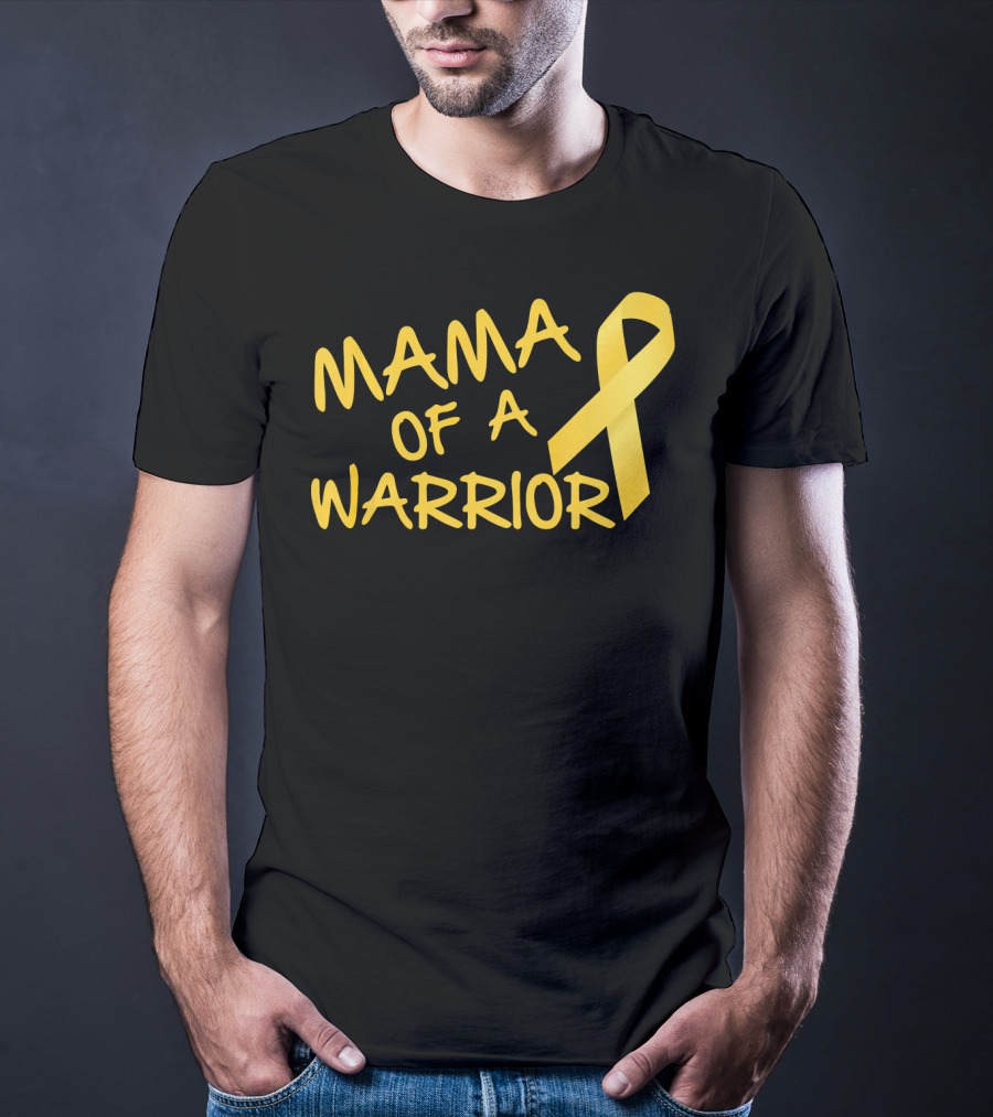 Mama Of A Warrior Yellow Ribbon Childhood Cancer Awareness T-Shirt