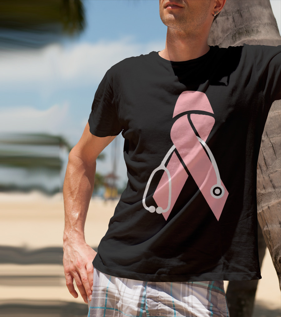 Nurse Doctor Family Friend Brea Pink Ribbon Stethoscope T-Shirt