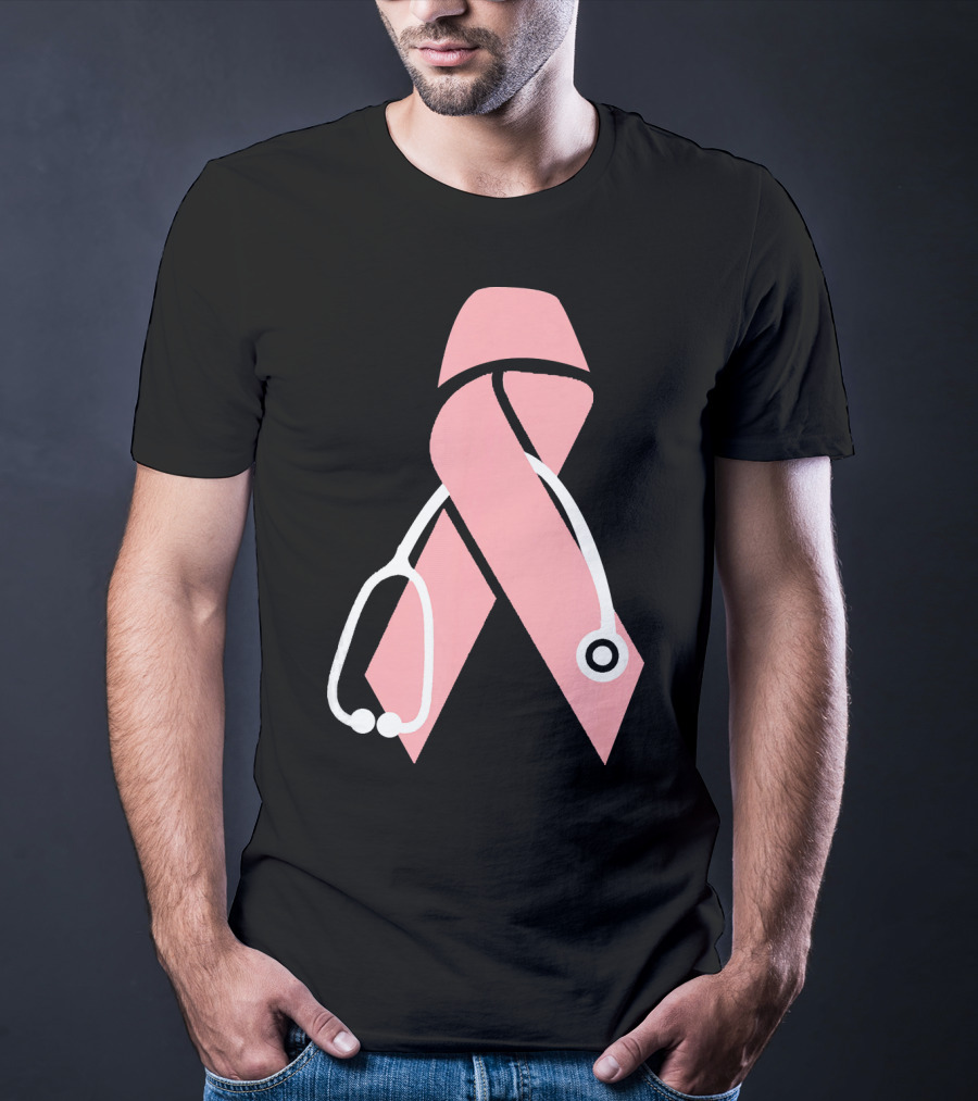 Nurse Doctor Family Friend Brea Pink Ribbon Stethoscope T-Shirt