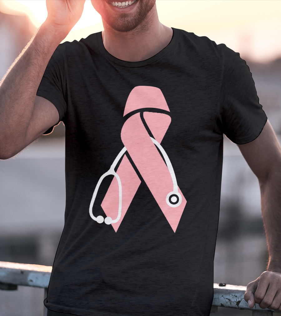 Nurse Doctor Family Friend Brea Pink Ribbon Stethoscope T-Shirt