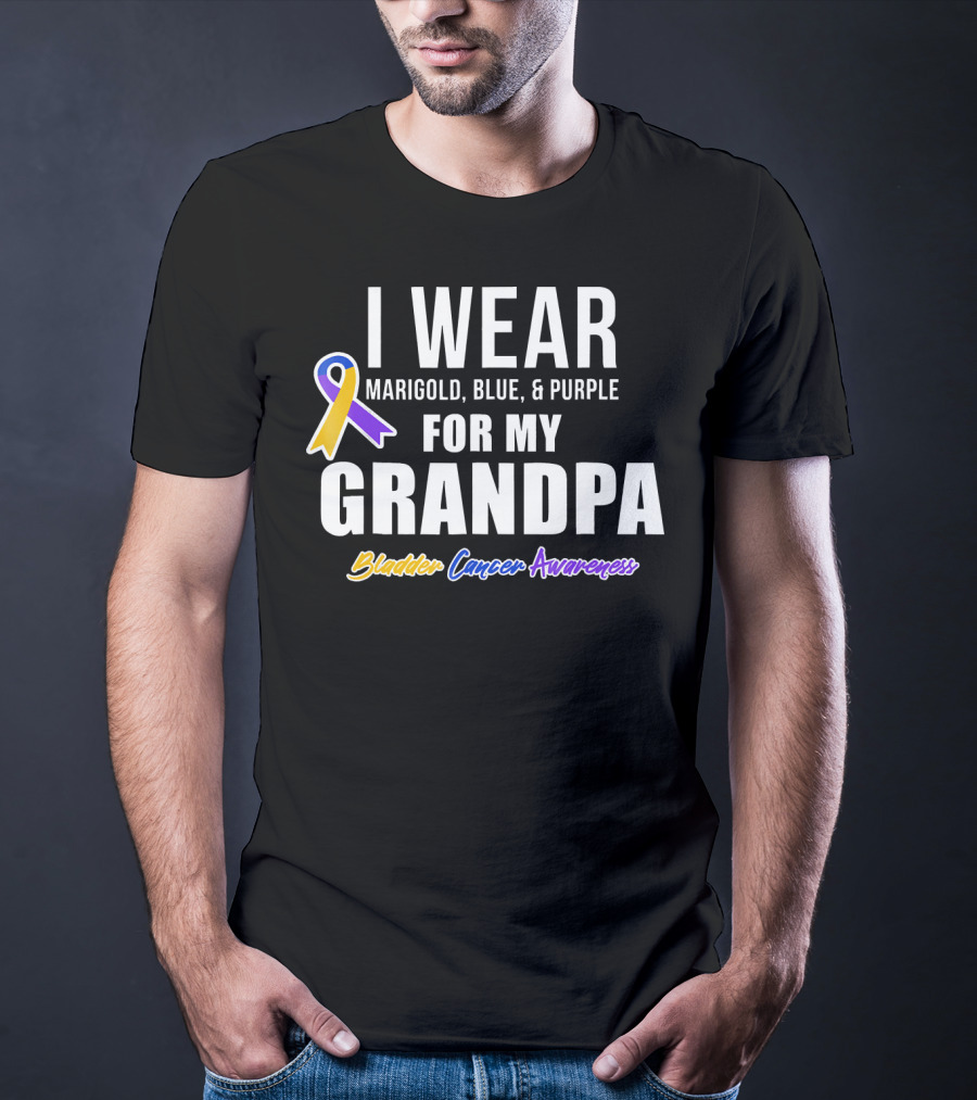 I Wear Marigold Blue And Purple For My Grandpa Bladder Cancer Awareness T-Shirt
