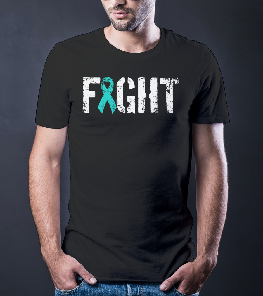 Fight Ovarian Cancer Teal Ribbon Combat T-Shirt