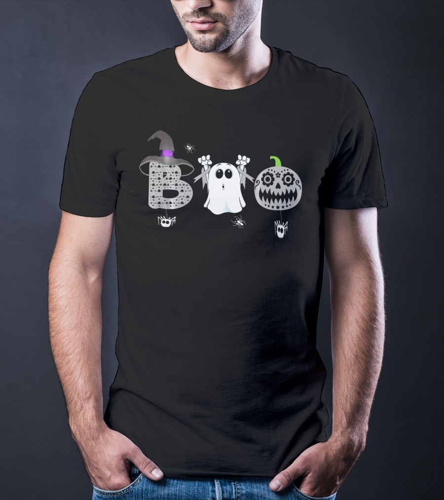 Boo Ghost Witch Hat Sugar Skull Brain Cancer Awareness T-Shirt