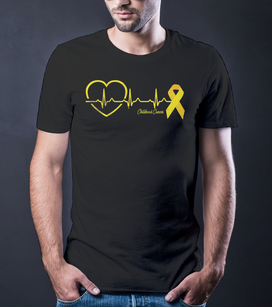 Childhood Cancer Awareness Heartbeat Yellow T-Shirt