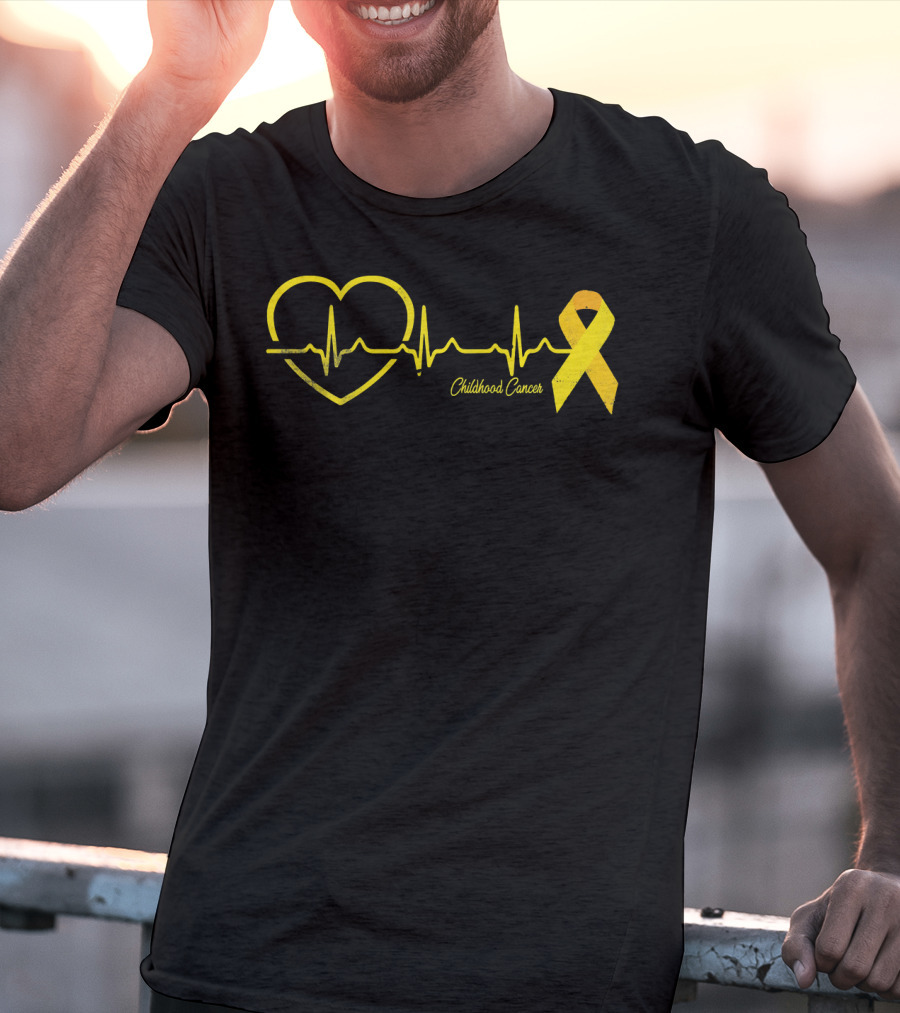Childhood Cancer Awareness Heartbeat Yellow T-Shirt