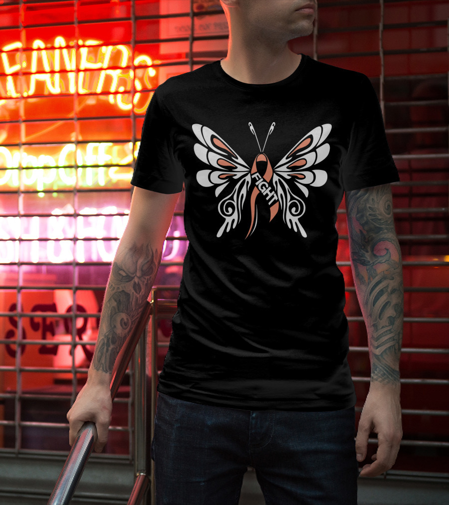 Uterine Cancer Awareness Butterfly Ribbon Fight T-Shirt