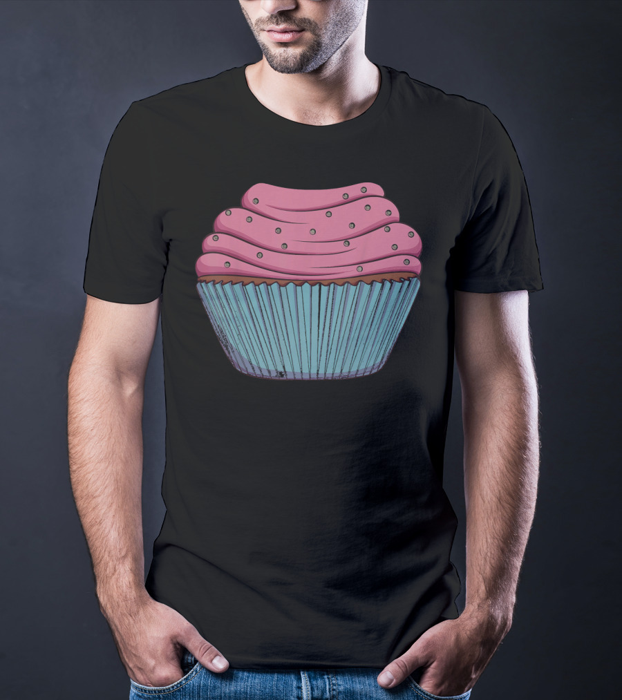 Cupcake Pink Swirled Icing Blue Wrapper T-Shirt